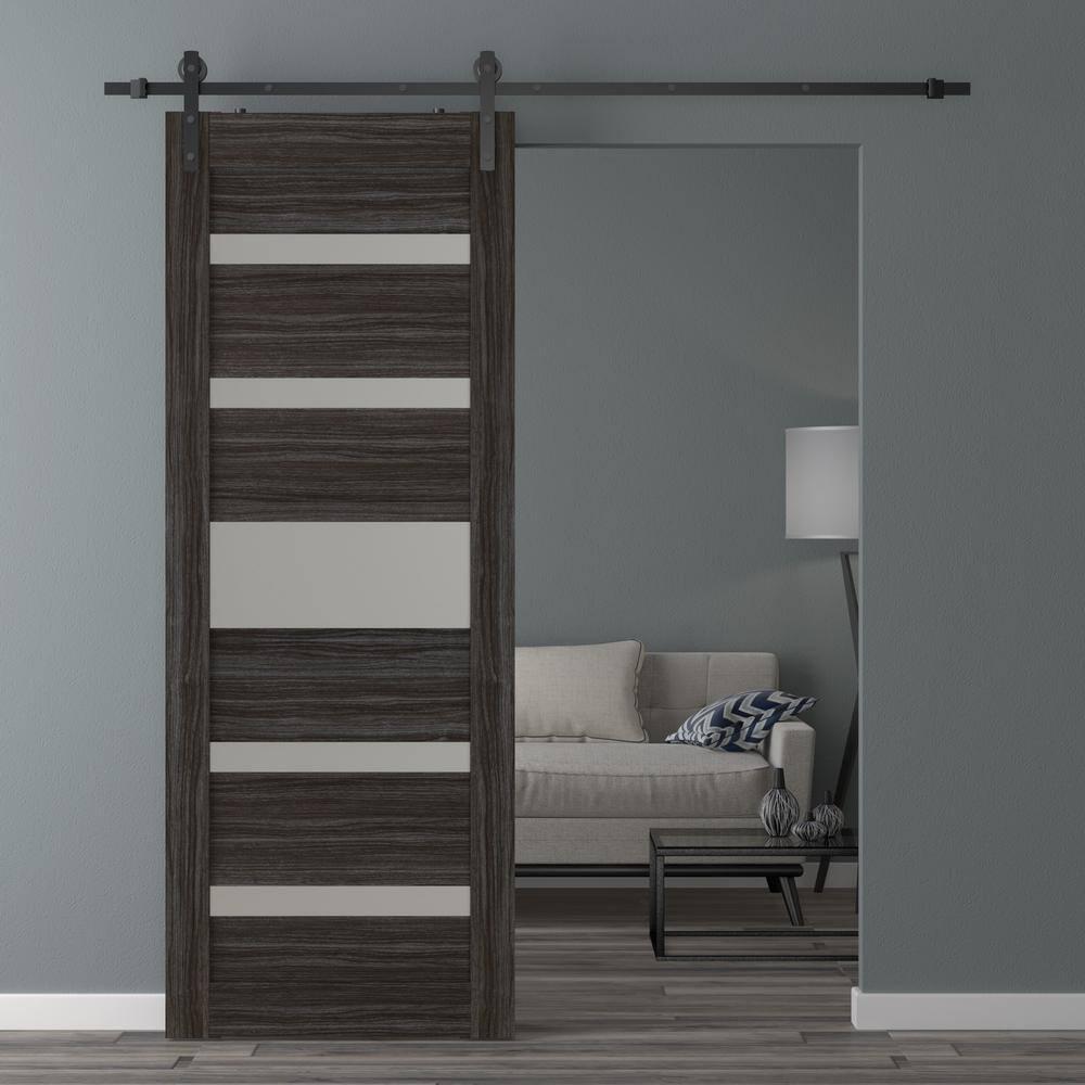 Belldinni Gina Solid Manufactured Wood and Glass Paneled Prefinished Barn Door with Installation Hardware Kit