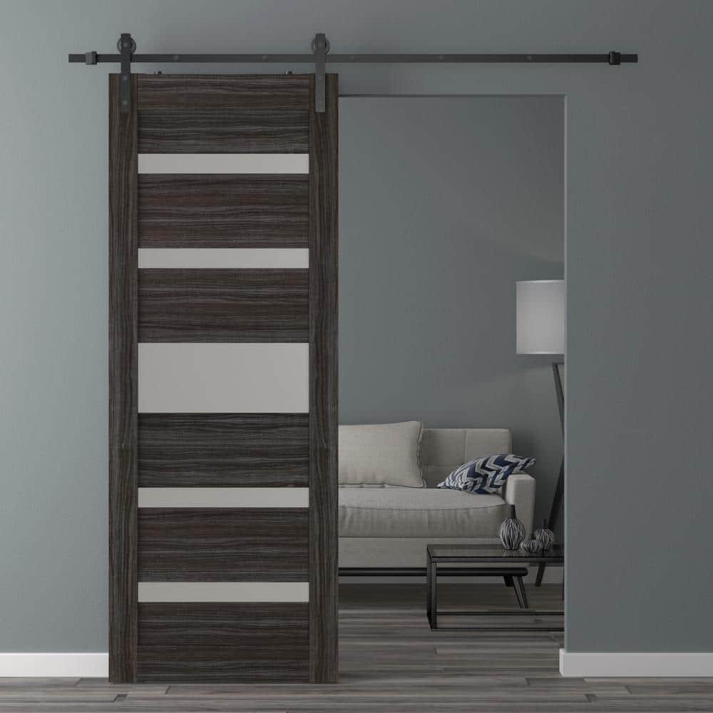Belldinni Gina Solid Manufactured Wood and Glass Paneled Prefinished Barn Door with Installation Hardware Kit