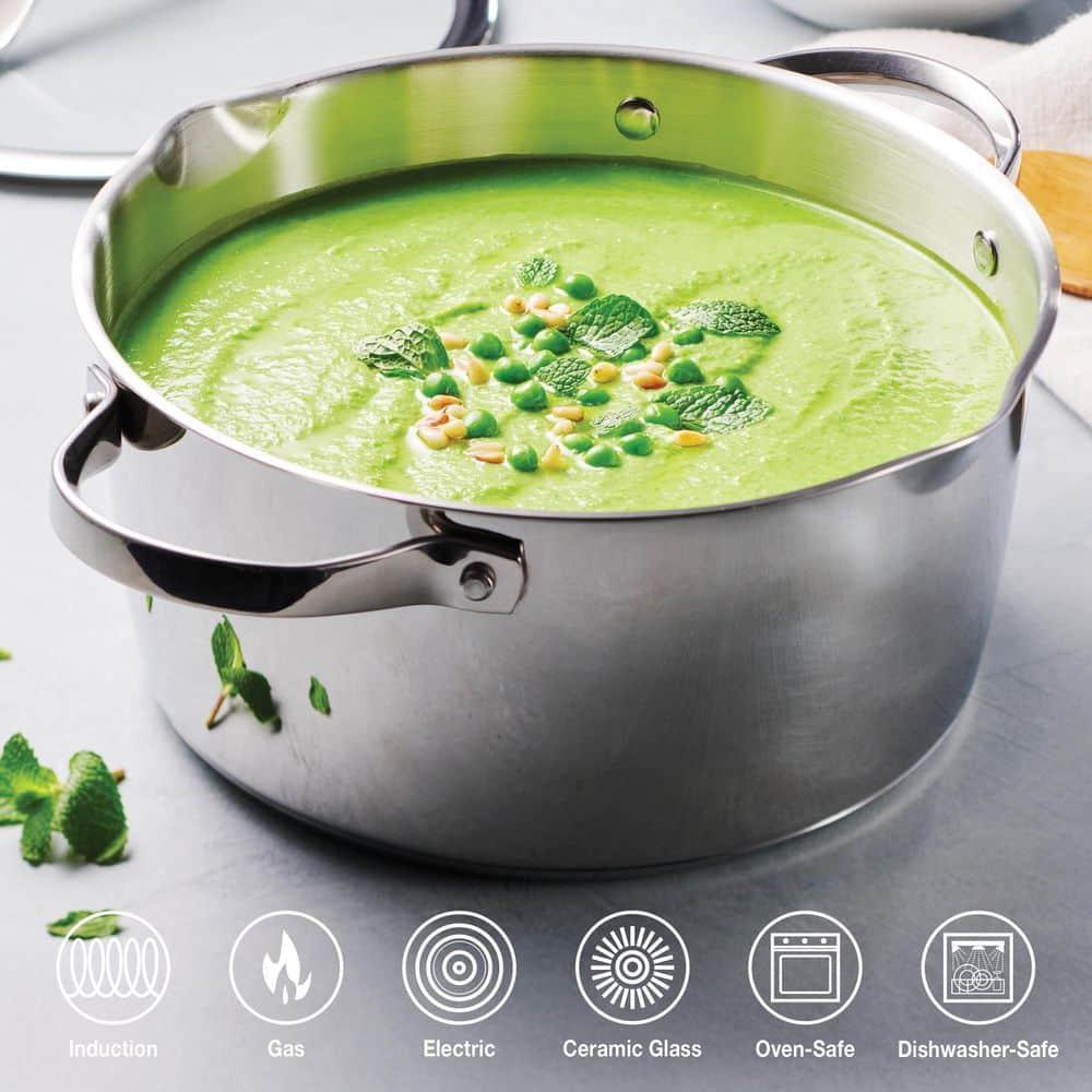 Tramontina Tempo Tri-Ply Base Stainless Steel 5-Quart Dutch Oven Pot with Glass Lid, Induction-Ready, Oven-Safe, Dishwasher-Safe