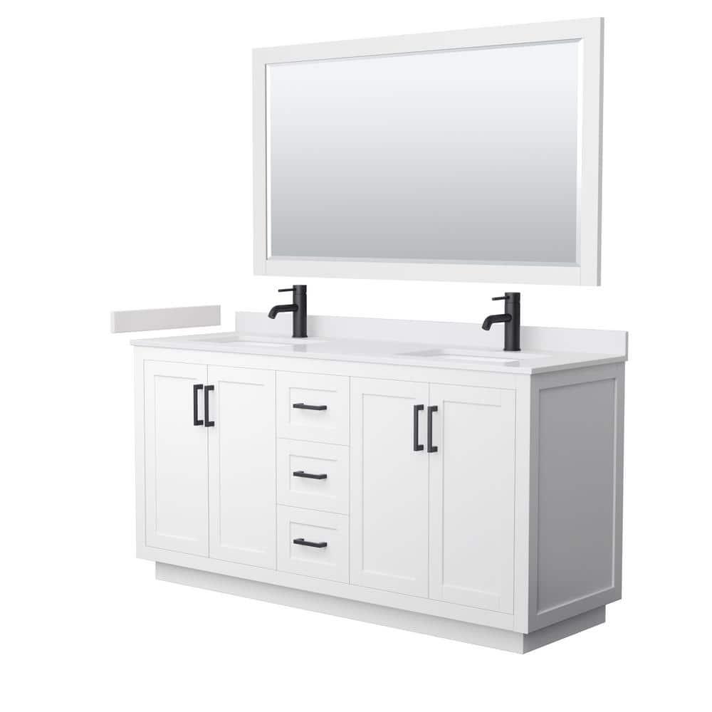 Wyndham Collection Miranda 66" Freestanding Double Bathroom Vanity with Cultured Marble Top with 58" Mirror & Reviews | Wayfair