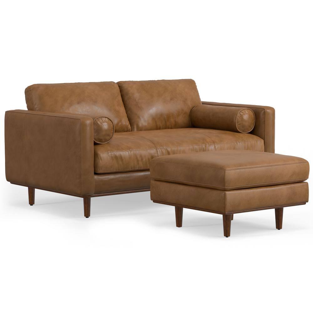 Simpli Home Morrison  Sofa and Ottoman Set in Genuine Leather