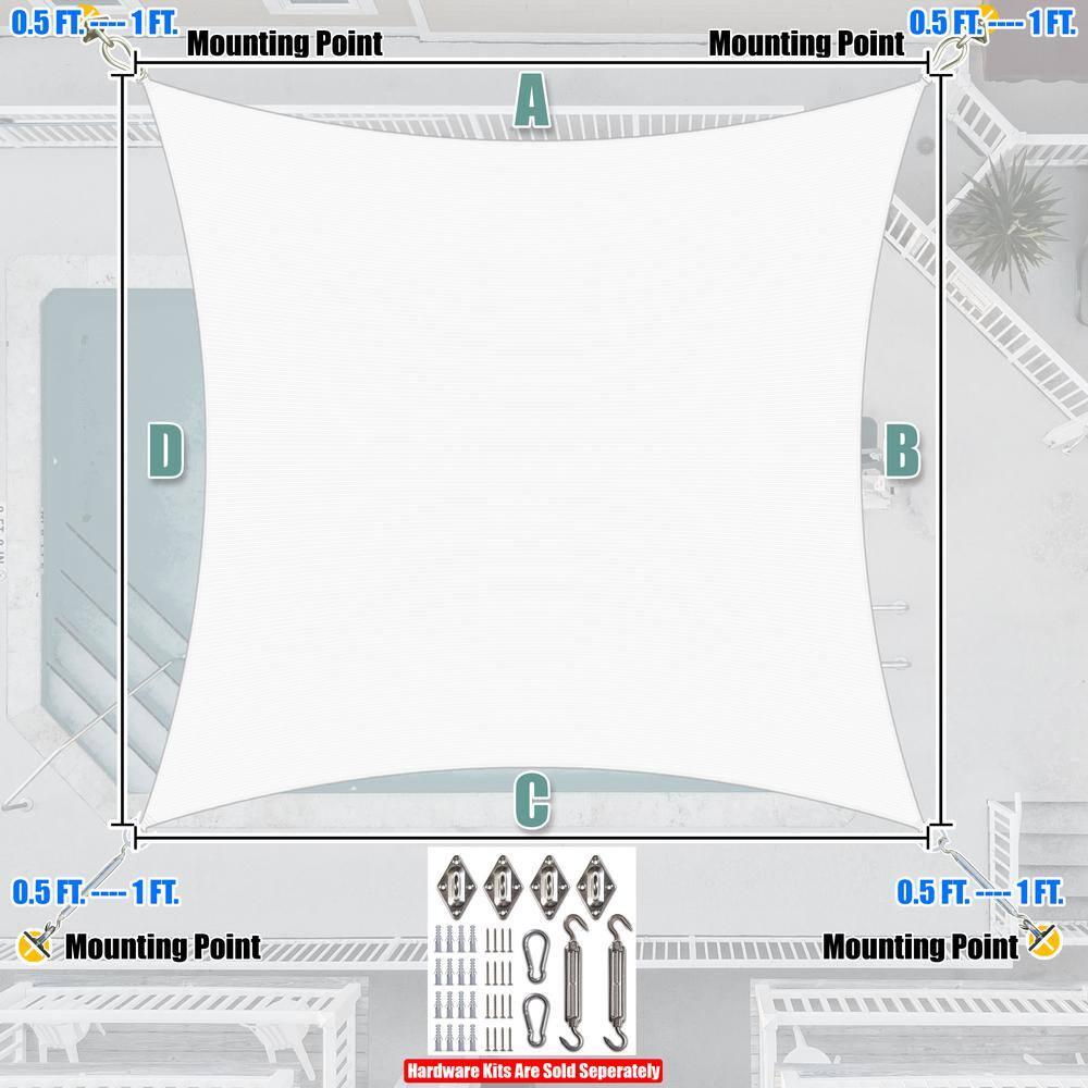 Amgo 12' x 12' White Rectangle Sun Shade Sail Canopy Awning UPF50+ AGTAPR0810, 95% UV Blockage, Water & Air Permeable, Commercial and Residential, 3 Years Warranty (We Make Custom Size)