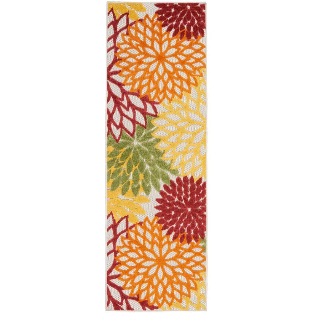 Nourison Aloha Floral Bloom Flatweave High-Low Indoor Outdoor Runner Rug Red Multi Colored 2' x 6'