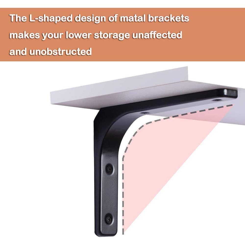 DINZI LVJ Long Wall Shelves, 23.6 Inch Wall Mounted Shelves Set of 2, Easy-to-Install, Wall Storage Ledges with Sturdy Metal Brackets for Living Room, Bathroom, Bedroom, Kitchen, White