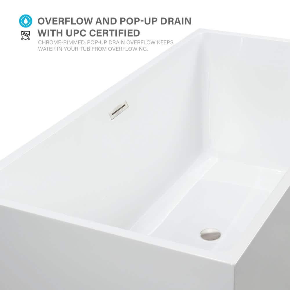 Vanity Art 67" Acrylic Freestanding Soaking Bathtub with Overflow and Pop-up Drain