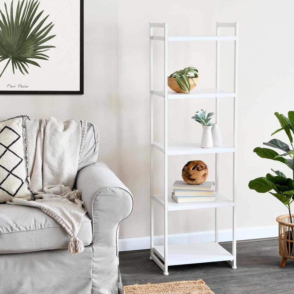 Household Essentials Jamestown Narrow 5 Shelf Open Storage Bookshelf Scandinavian White and White Metal