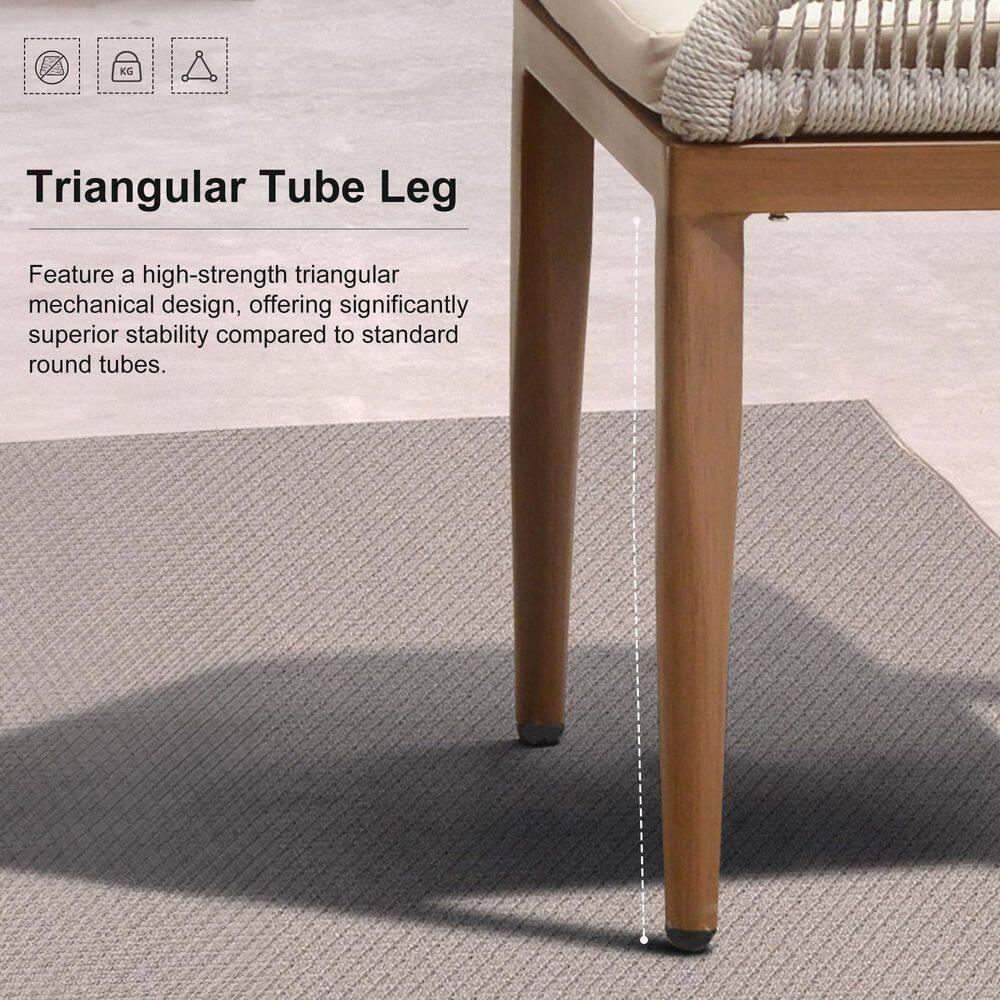 PURPLE LEAF 7 Pieces Patio Dining Set Aluminum Rectangular Table and Wicker Chairs with Cushions for Kitchen Porch Garden Modern Outdoor Furniture Sets, Beige and Dark Grey