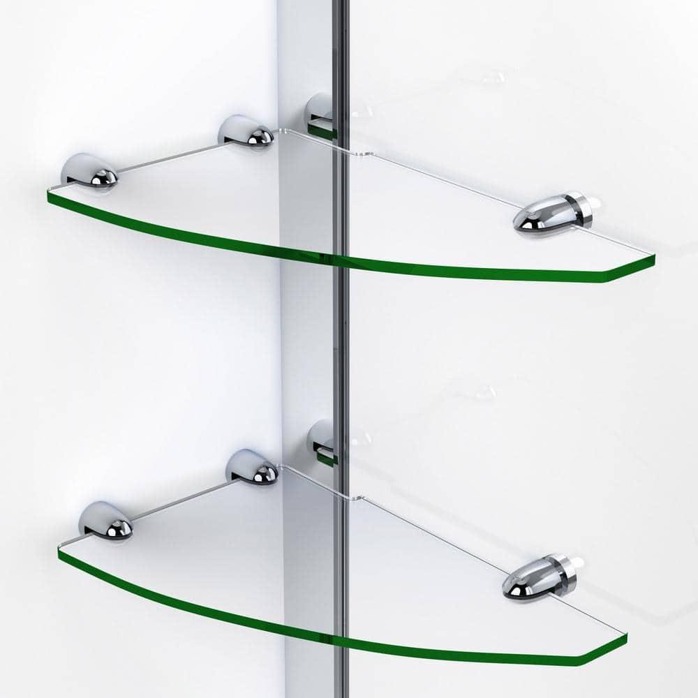 Unidoor Frameless Hinged Shower Door with Glass Shelves