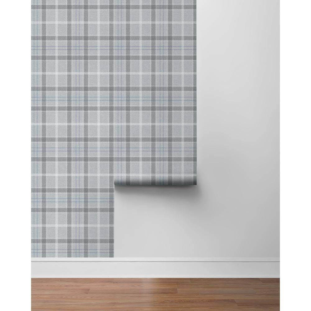 NextWall Pavestone & Blue Tailor Plaid Peel and Stick Wallpaper - 20.9 in. W x 18 ft. L Roll