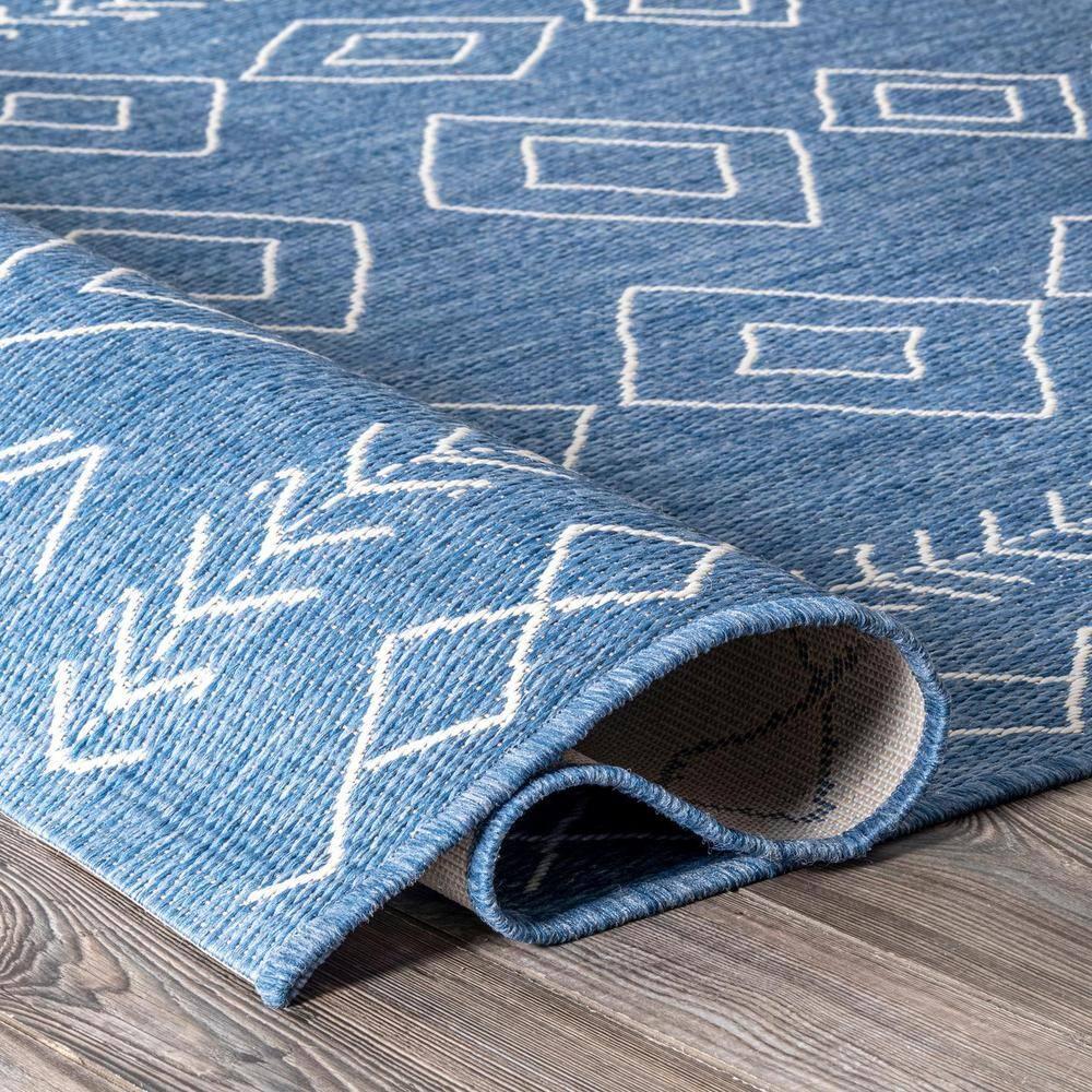 Nuloom Serna Diamond 6x9 Indoor/Outdoor Area Rug for Living Room Patio Deck Front Porch Kitchen, Blue/Ivory