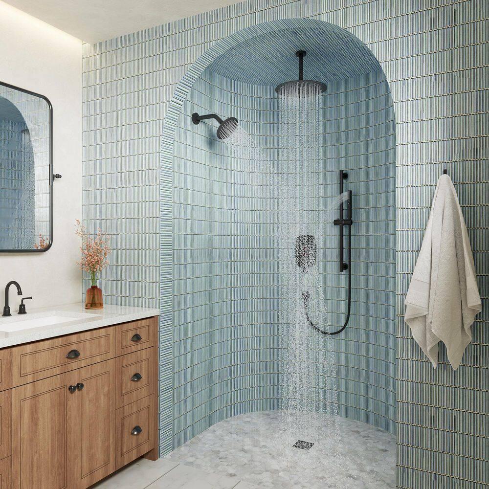 Rainfall Symphony 12inch Dual Showerhead Temperature Display Shower System with 2 in 1 Slider Bar Shower Handheld