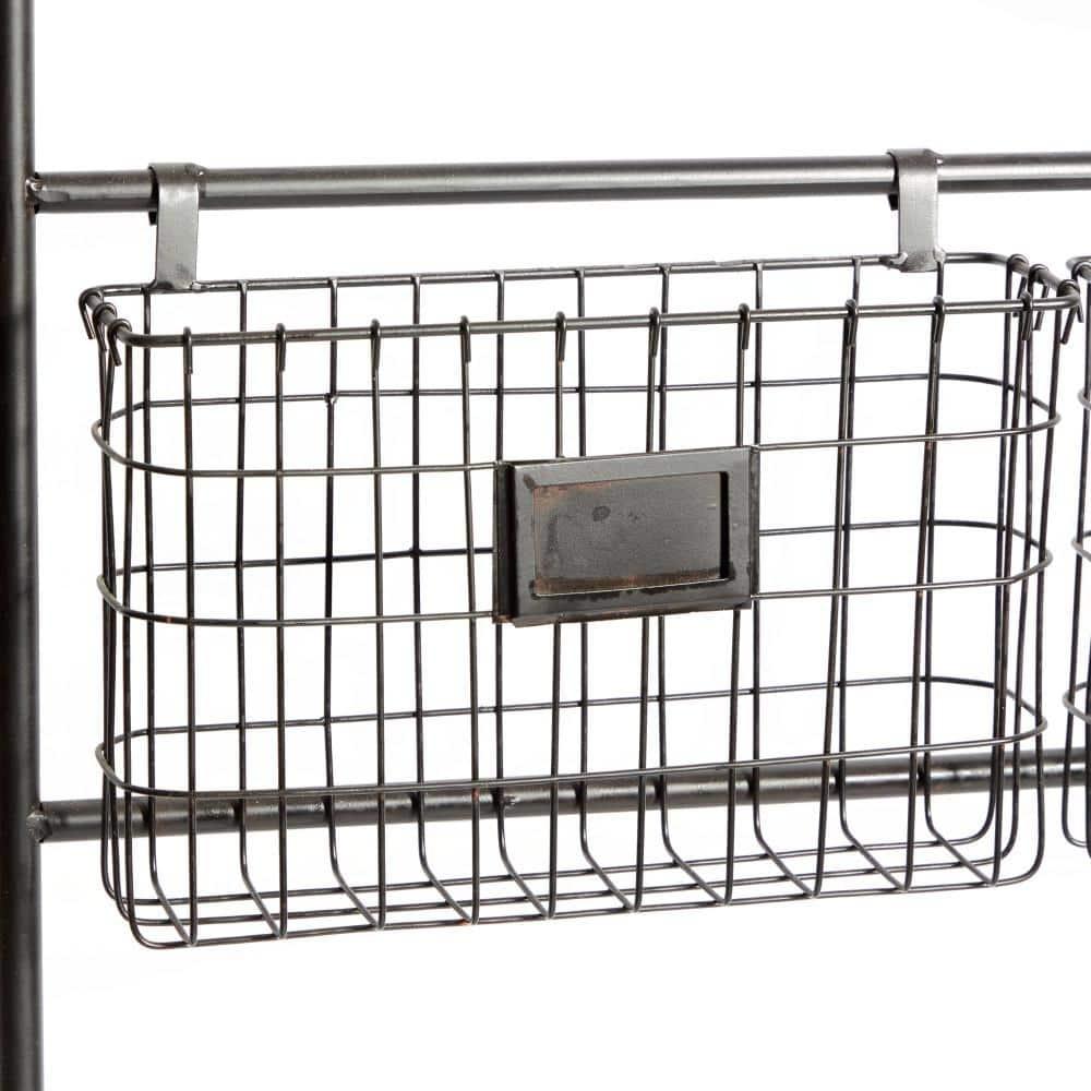 DecMode 4-Tier Industrial Wall Organizer Basket and Magazine Rack Holder, 27"W x 5"L x 61"H, Black Metal with Rustic Distressed Finish