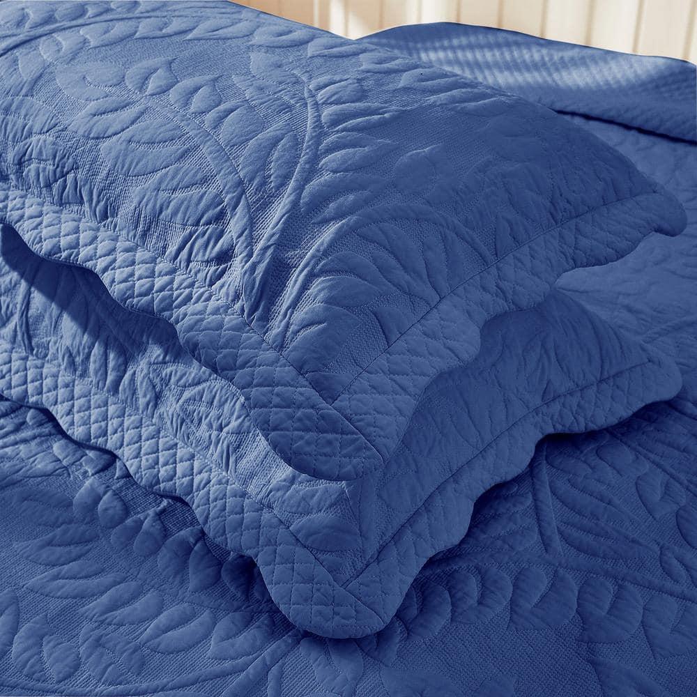 MarCielo  2-Piece 100% Cotton Embroidered Quilted Pillow Shams Navy - King