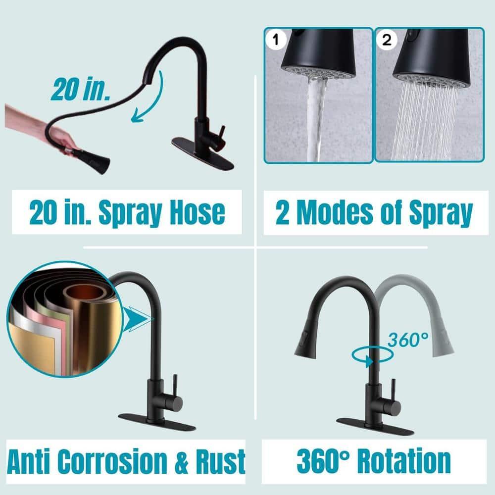 Matte Black Kitchen Faucets with Pull Down Sprayer, Kitchen Sink Faucet with Pull Out Sprayer - Effortlessly Achieve Efficient Kitchen Cleaning