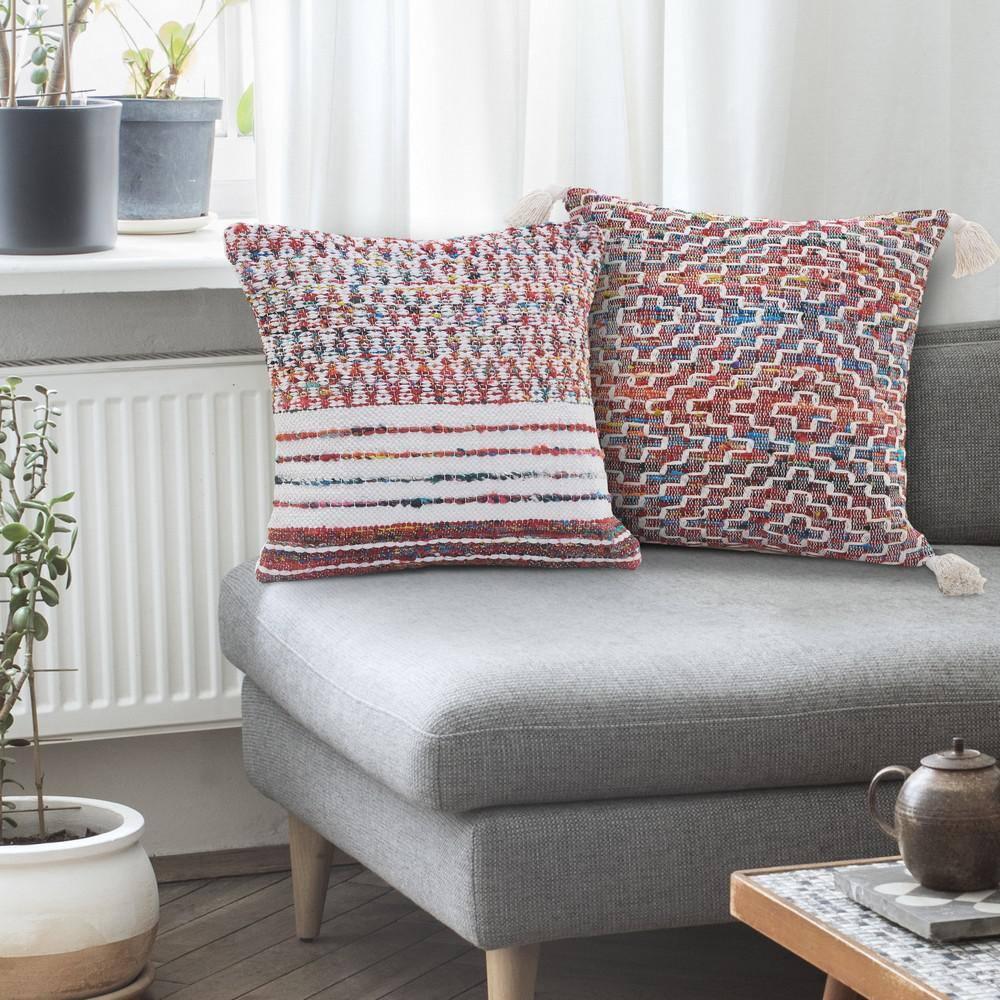 ZeaZu 20" X 20" Red Green Blue Yellow And Orange Polyester Geometric Zippered Pillow