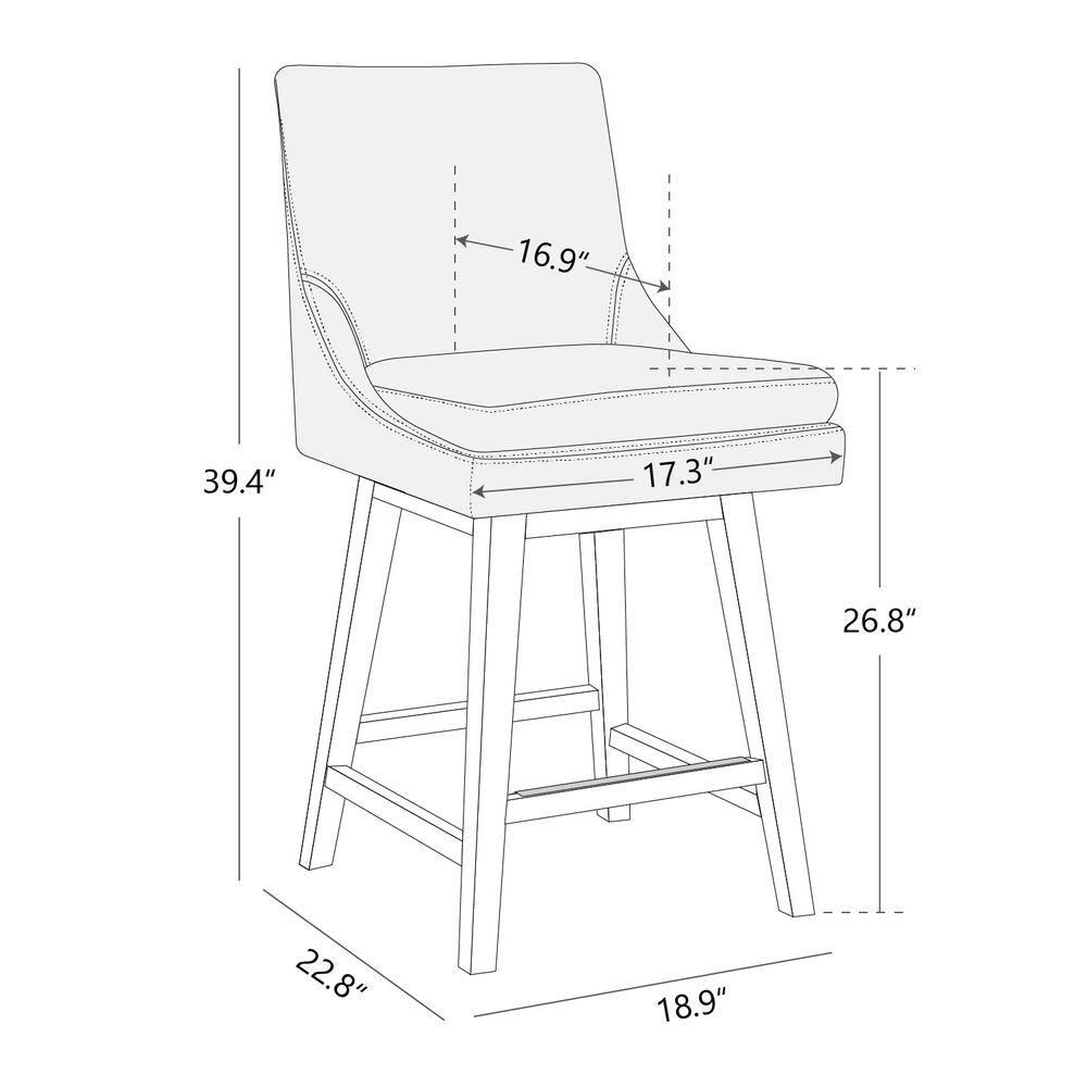 Fiona 26.8 in. Saddle Brown High Back Solid Wood Frame Swivel Counter Height Bar Stool with Faux Leather Seat(Set of 2)