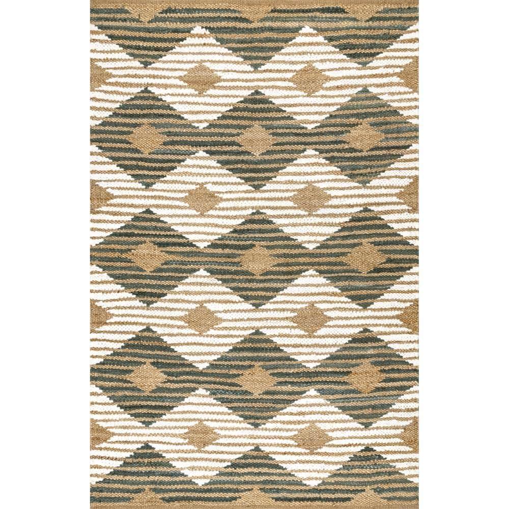nuLOOM Hand Braided Marla Denim And Jute Diamonds Area Rug, 3' x 5', Olive