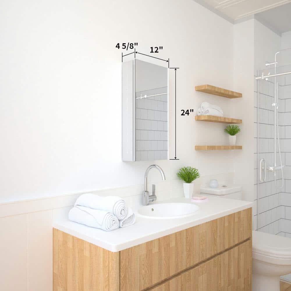 W 24'' H Frameless Medicine Cabinet Mirror 2 Adjustable