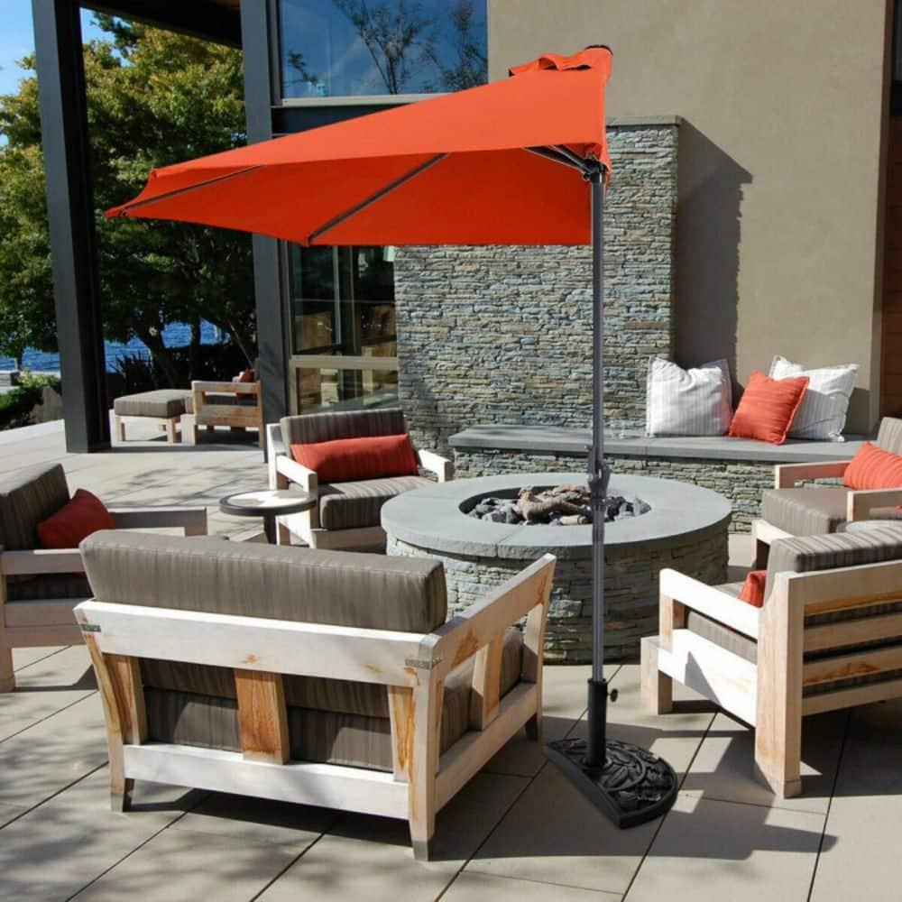 Resenkos 9Ft Patio Bistro Half Round Umbrella -Orange, Patio Offset Umbrella with Easy Tilt Adjustment, Outdoor Hanging Umbrella, Sunshade Umbrella Canopy