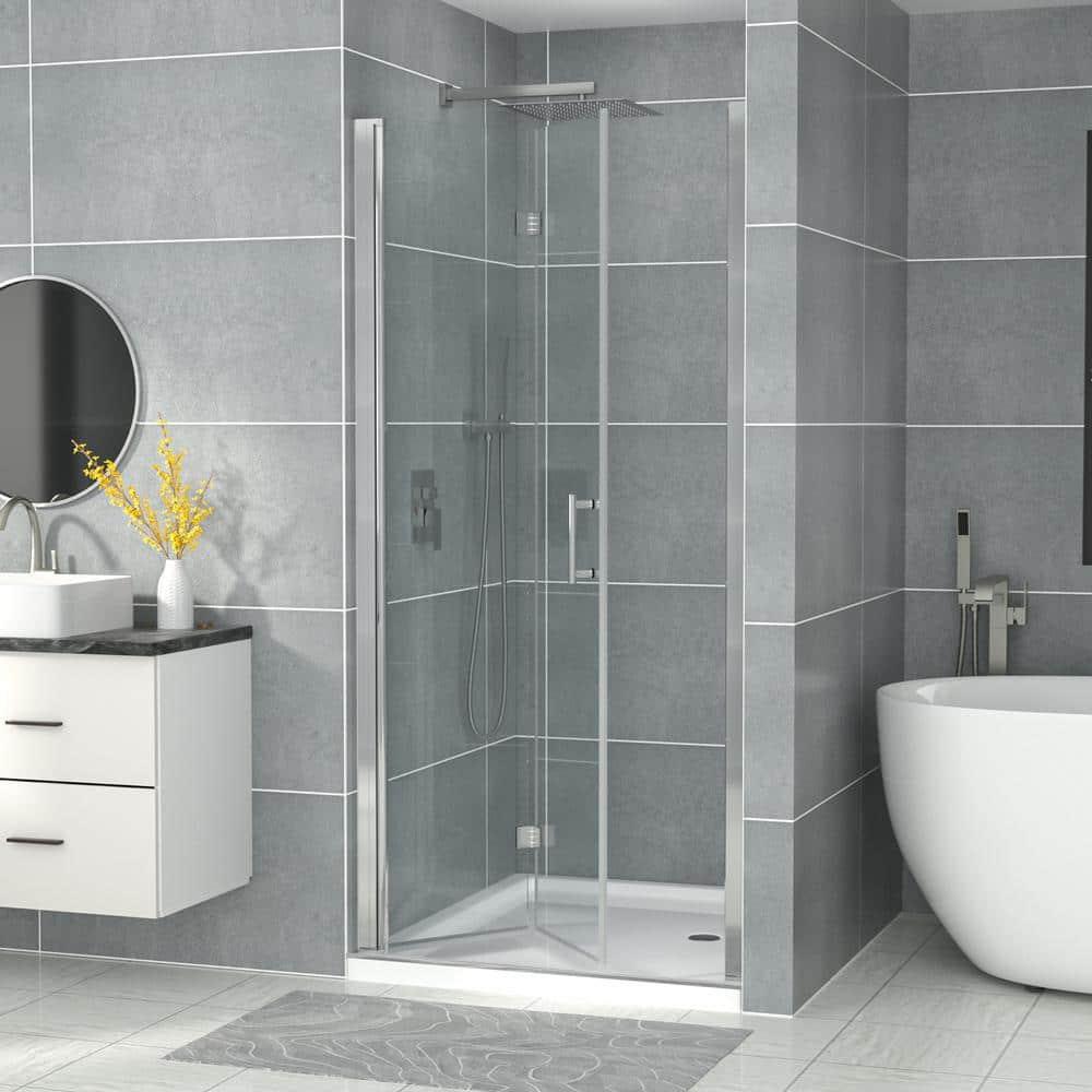 Sarlai 30 - 31 3/8" W x 72" H BiFold Frameless Glass Shower Door with Clear Tempered Glass S-SD3072BF-CH