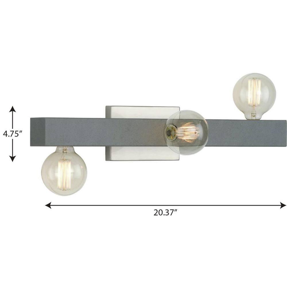 Progress Lighting, Mill Beam Collection, 3-Light Industrial Bath Vanity Light, Brushed Nickel, Faux Concrete Shade