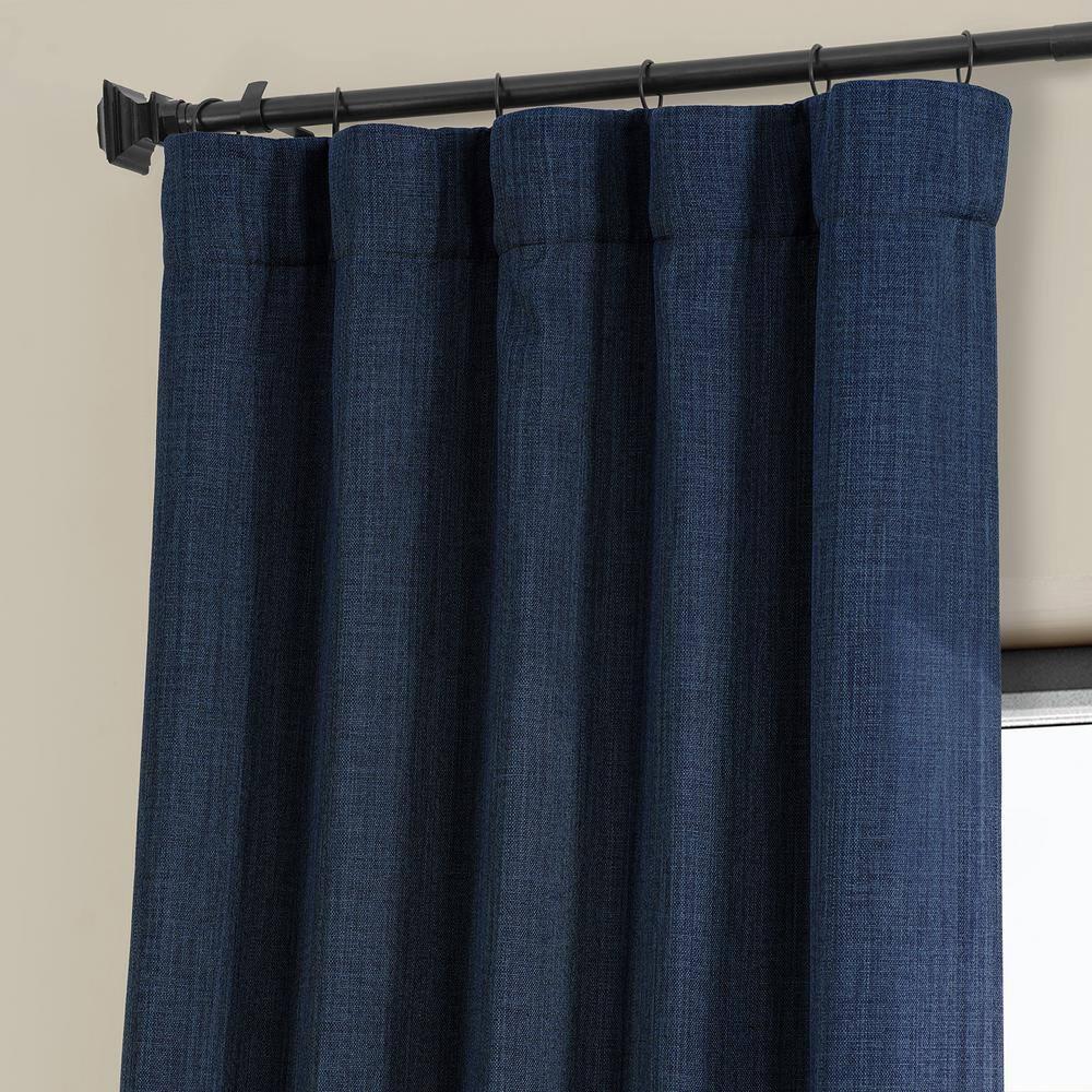HPD Half Price Indigo Faux Linen Room Darkening Curtains for Bedroom & Living Room Curtains (1 Panel), Window Curtains 108 inches long, Rod pocket curtains & drapes, 50W X 108L