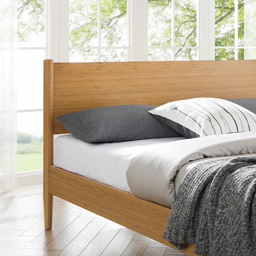 Caramelized Bamboo King Platform Bed with Upholstered Headboard