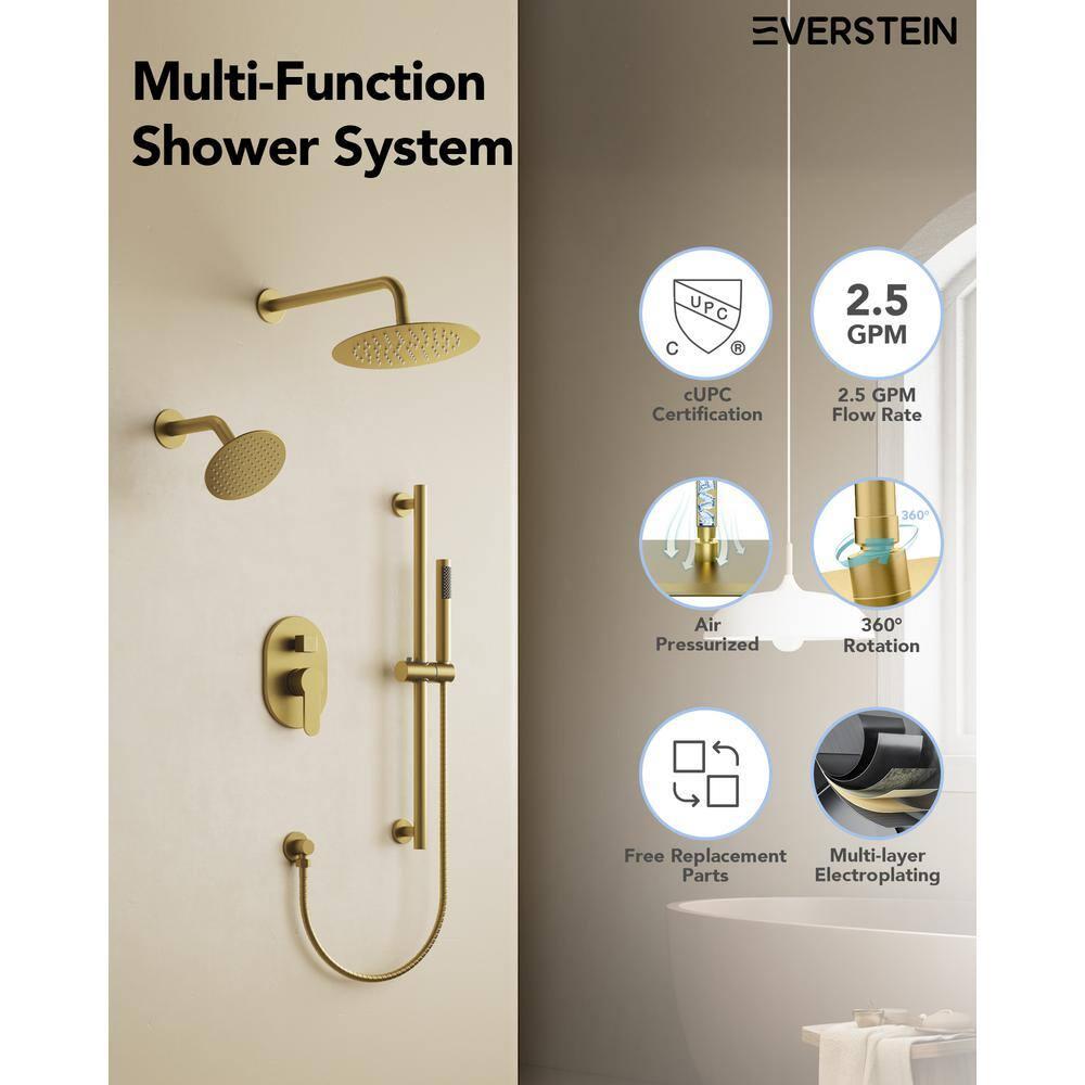 DualJetSpa 3-Function Round 10" & 6" Dual Shower Faucet System with Pressure Balancing Rough-In Valve