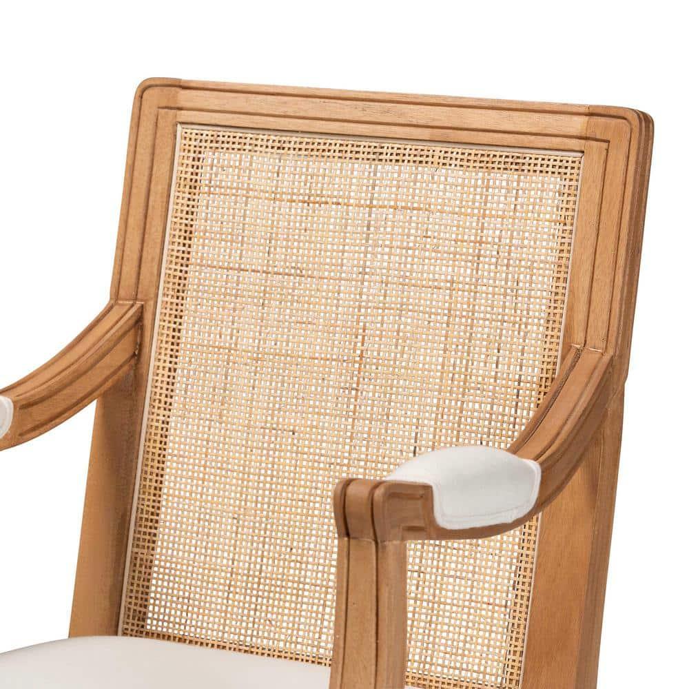 bali & pari Garridan Fabric and Wood Accent Chair Beige/Honey Oak: Polyester Upholstery, Spot Clean, Rattan Frame
