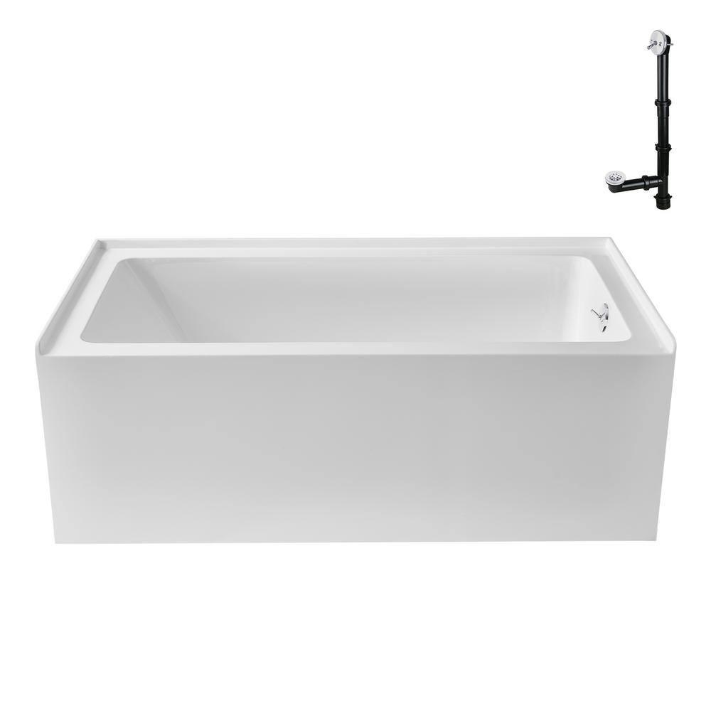 Streamline GA-304-10-WH 60 in. x 30 in. Acrylic Right-Hand Drain Alcove Bathtub in Glossy White With External Drain in Glossy White