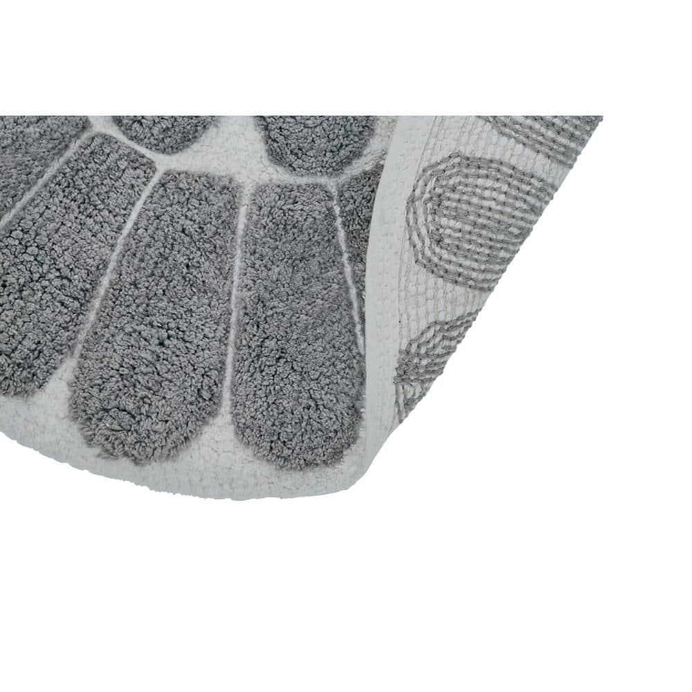 Bursting Flower 2 Pc Bath Rug Set -WHITE AND PEWTER (30" ROUND & 24" ROUND)