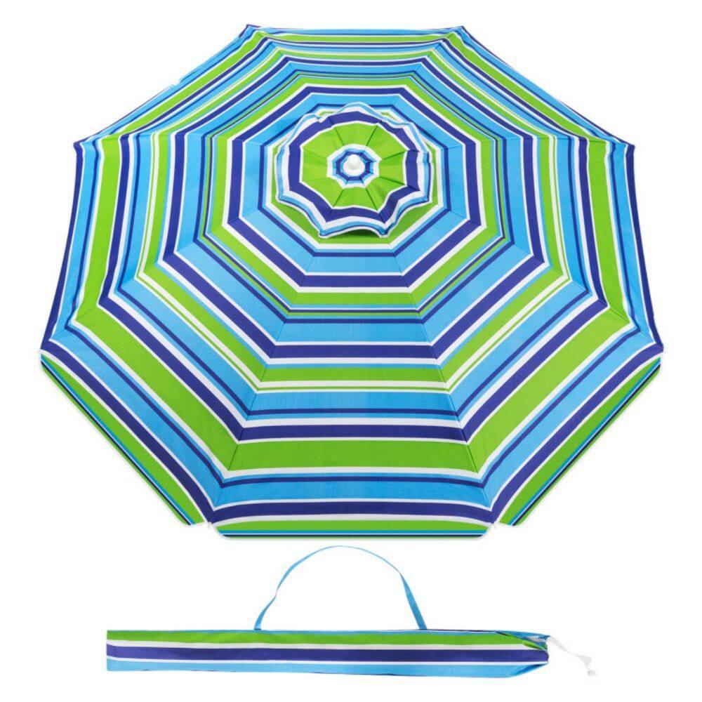 Tangkula 6.5Ft Beach Umbrella w/ Tilt Mechanism Sand Anchor Carrying Bag Blue + Green