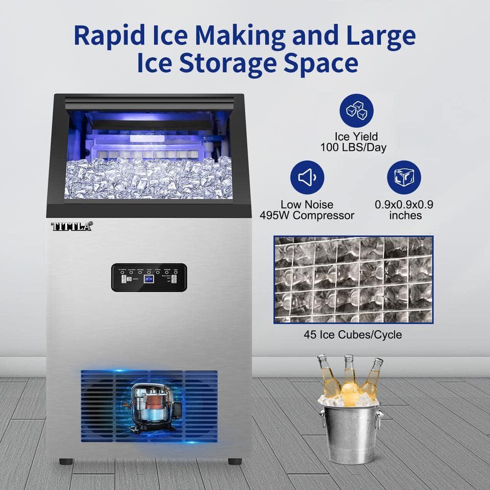 TITTLA Ice Maker Machine, Commercial Ice Machine,88Lbs/Day,Freestanding Built-In Stainless Steel Under Counter Automatic Ice Machine for Restaurant Bar Cafe