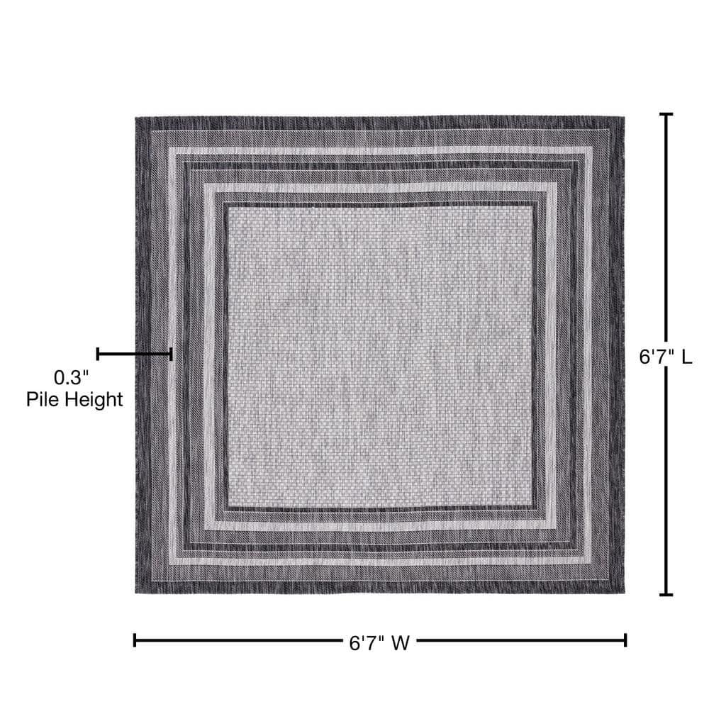 Courtyard CY8475 Power Loomed Indoor and Outdoor Area Rug - Light Grey/Black - 6'7"x6'7" - Safavieh