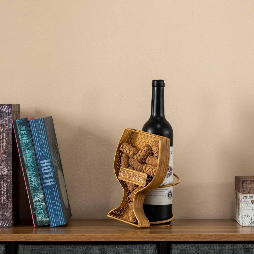 Vintiquewise Decorative Metal Goblet Shape Wine Bottle and Cork Holder A Unique Home Decor Piece and Countertop Accessory