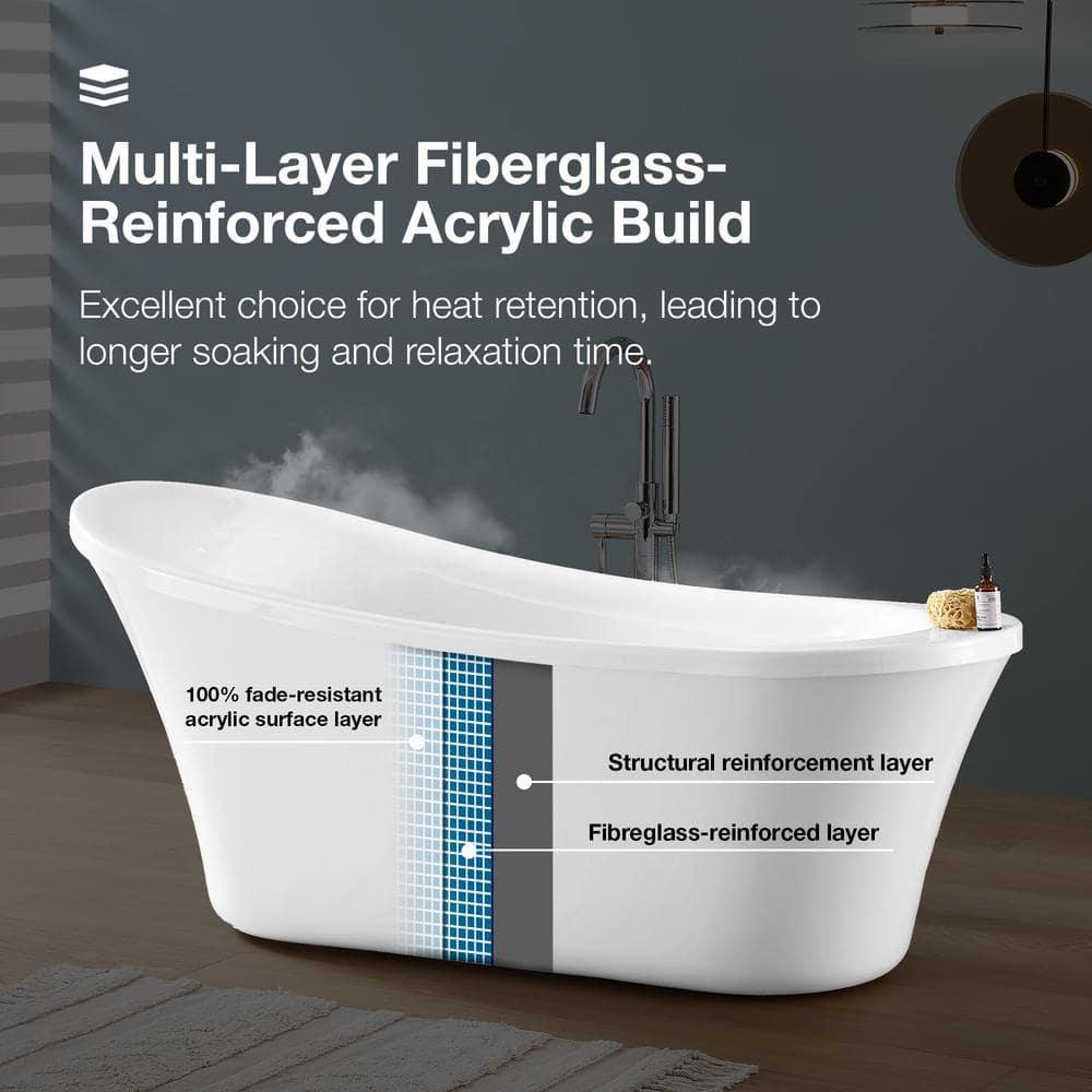 Ruby 65'' x 29.13'' Freestanding Soaking Acrylic Bathtub