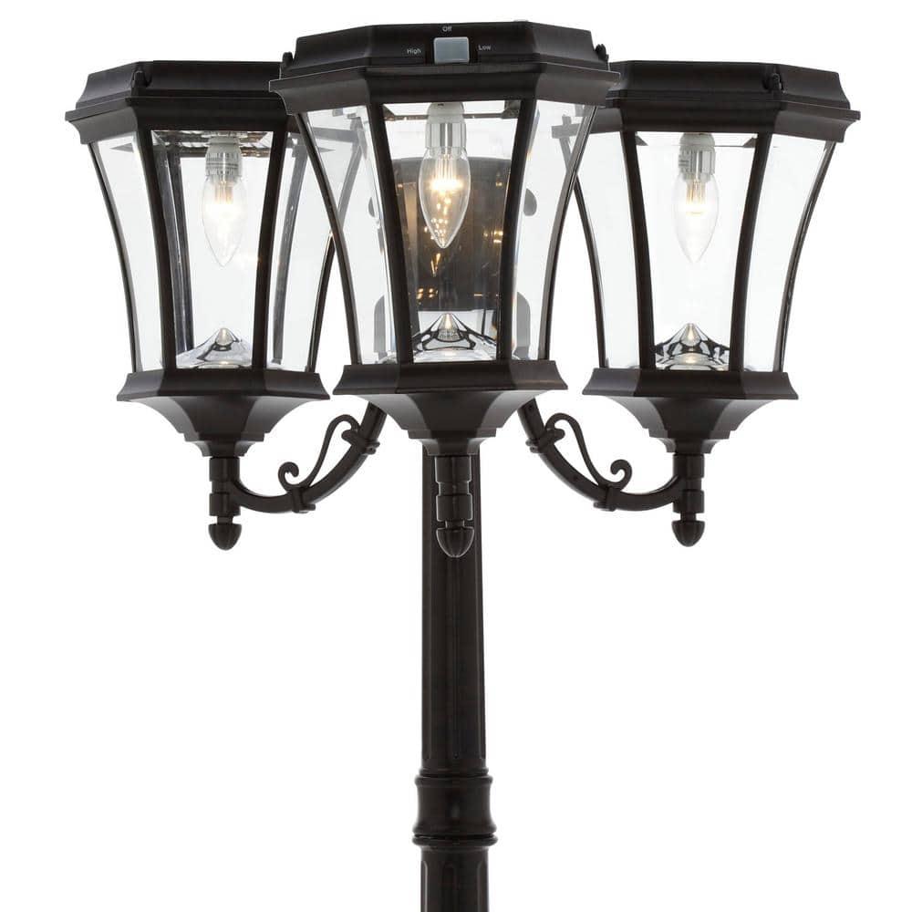 Victorian Bulb Series 3-Head Black Integrated LED Solar Outdoor Post Light