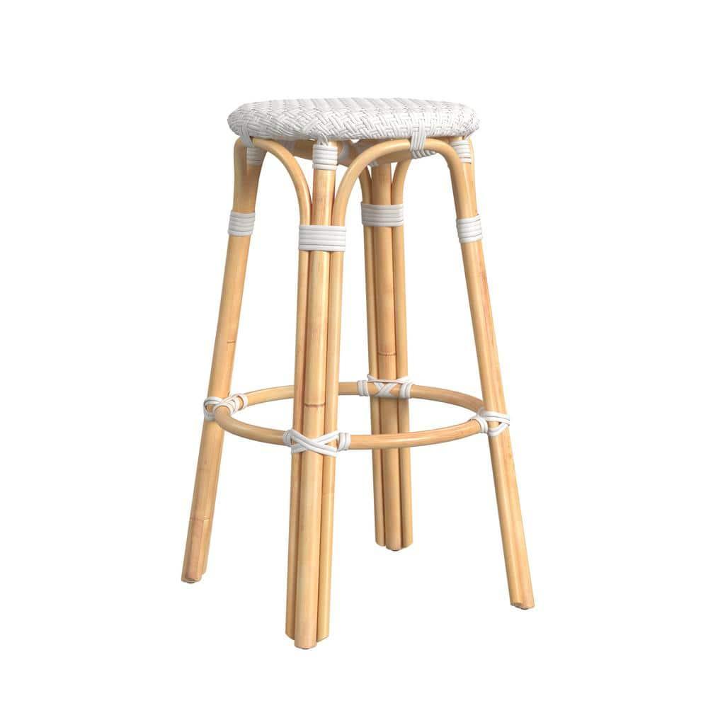 Butler Specialty Company Tobias Round Rattan 30" Bar Stool - Glossy White