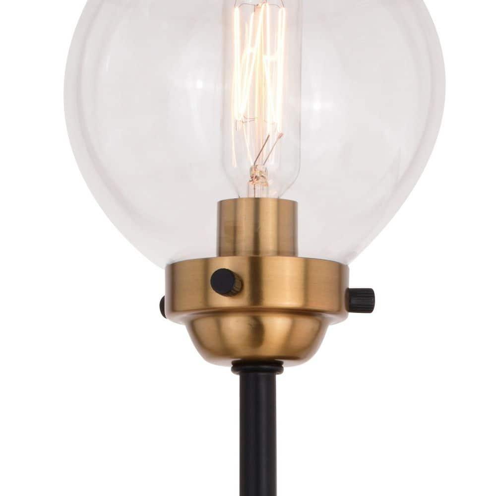 Vaxcel Orbit 1 Light Brass and Oil Rubbed Bronze Industrial MCM Wall Sconce Clear Glass Globe