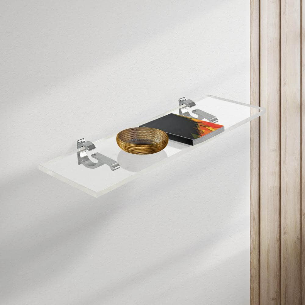 Clear Acrylic Floating Shelf with Chrome Brackets, 24" x 6"