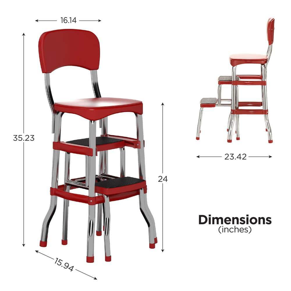COSCO Stylaire Retro Chair + Step Stool with Pull-Out Steps, 225 lb Weight Capacity (Red, One Pack)
