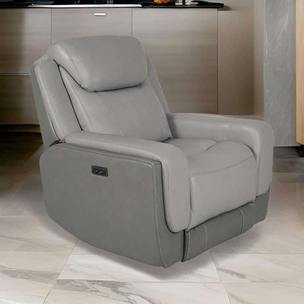 Ebern Designs Juna Zero Gravity Power Recliner Chair With Headrest, Gray Genuine Leather