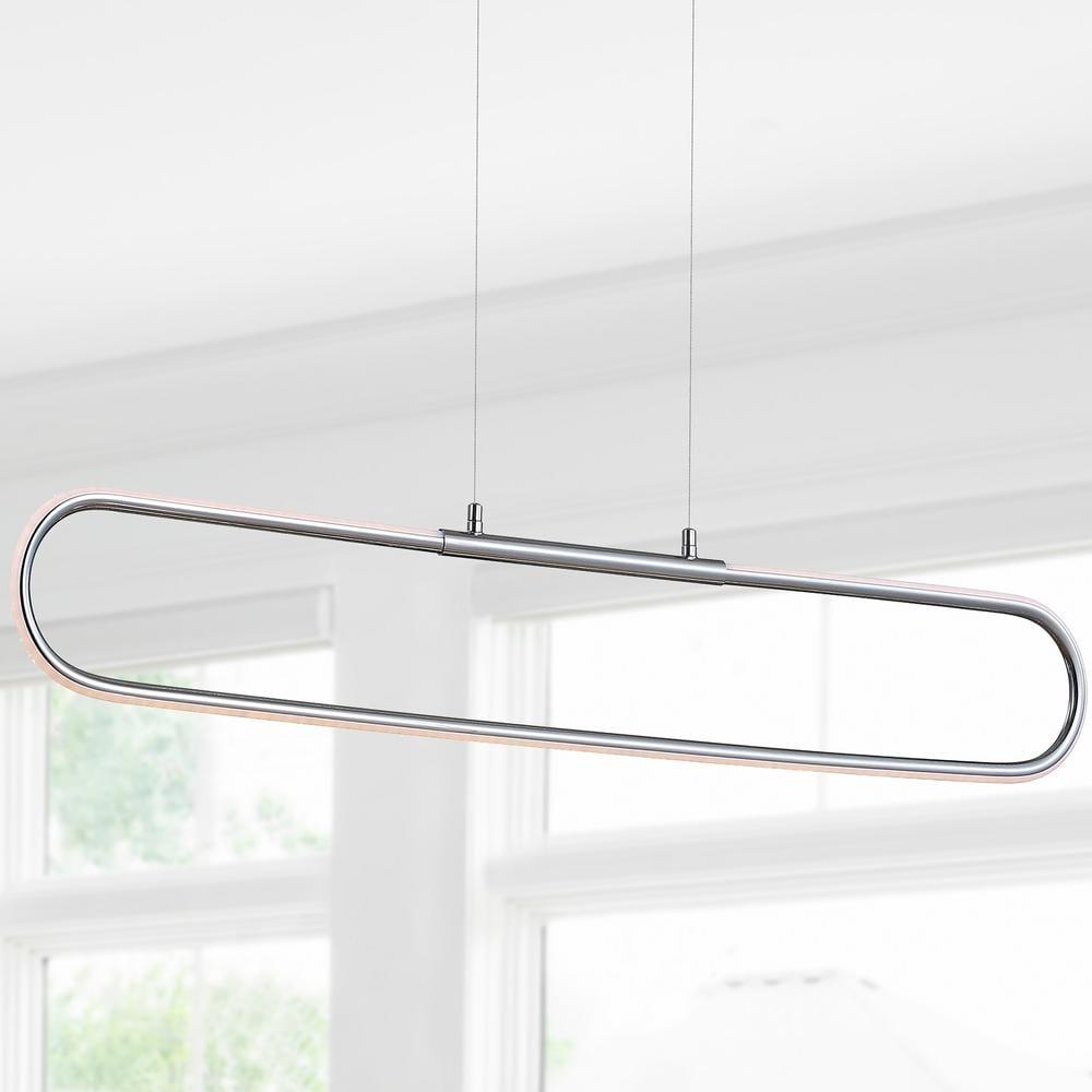Ned 39" Dimmable Adjustable Integrated LED Metal Linear Pendant, Chrome