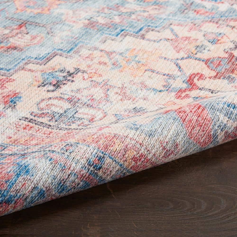 Machine Washable Oriental Blue/Red Area Rug