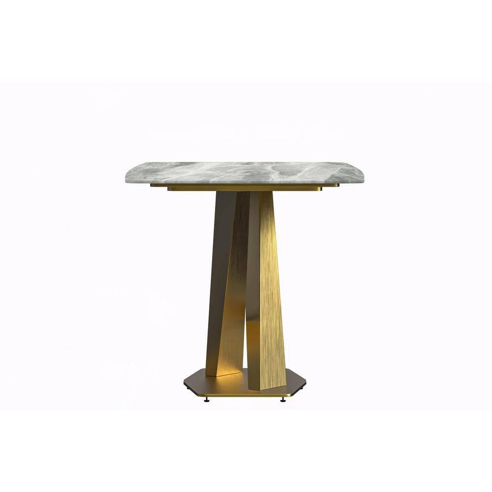 LeisureMod Voren Modern Dining Table with 71" Rectangular Sintered Stone or Glass Wide Tabletop and Steel Legs for Home, Kitchen, Dining or Conference Room in Light Grey