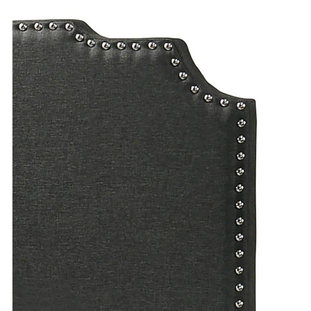 Gray Upholstered Queen Bed with Nailhead Trim and Wood Frame