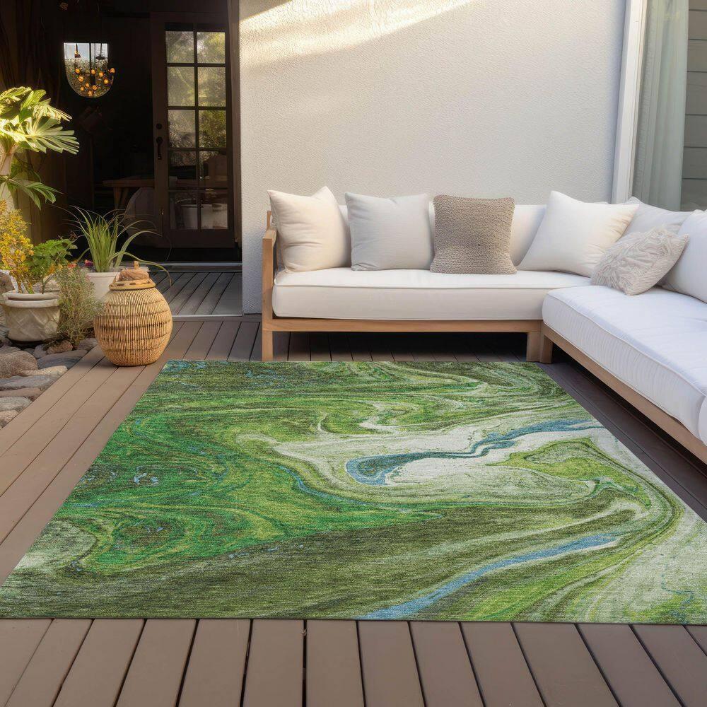 Machine Washable Indoor/Outdoor Chayden ACN1061 Green Rug