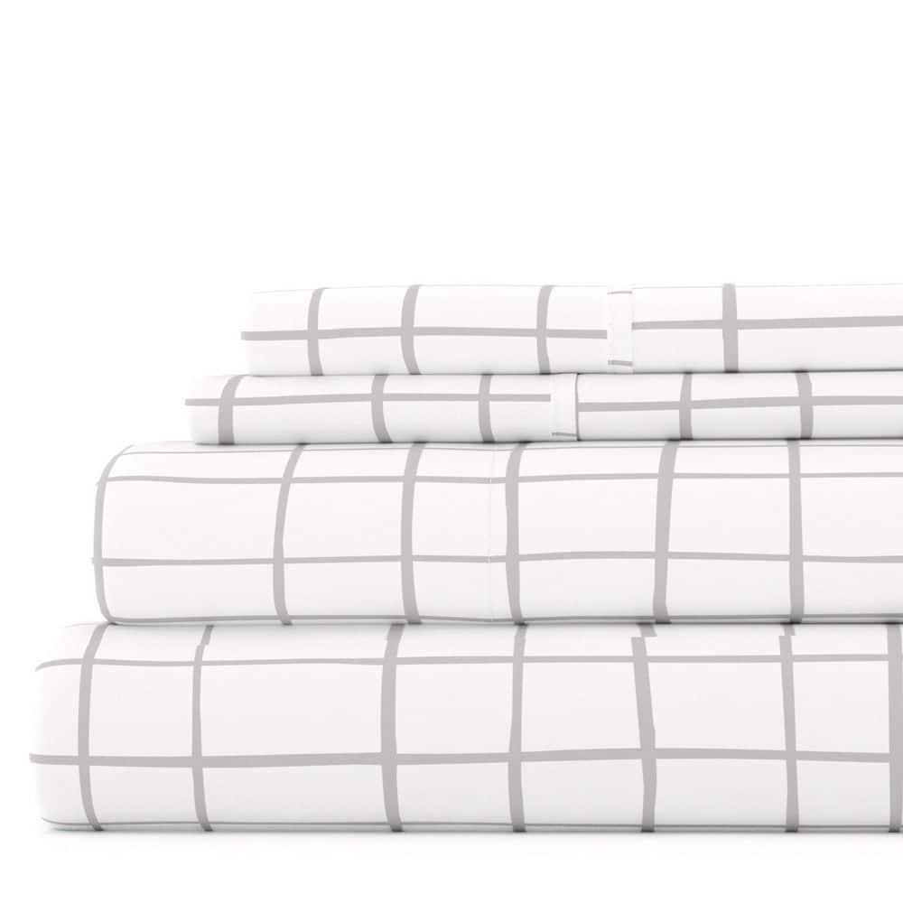 Noble Linens 4 Piece Pattern Microfiber Bed Sheets Set, Light Gray Crossroad, King