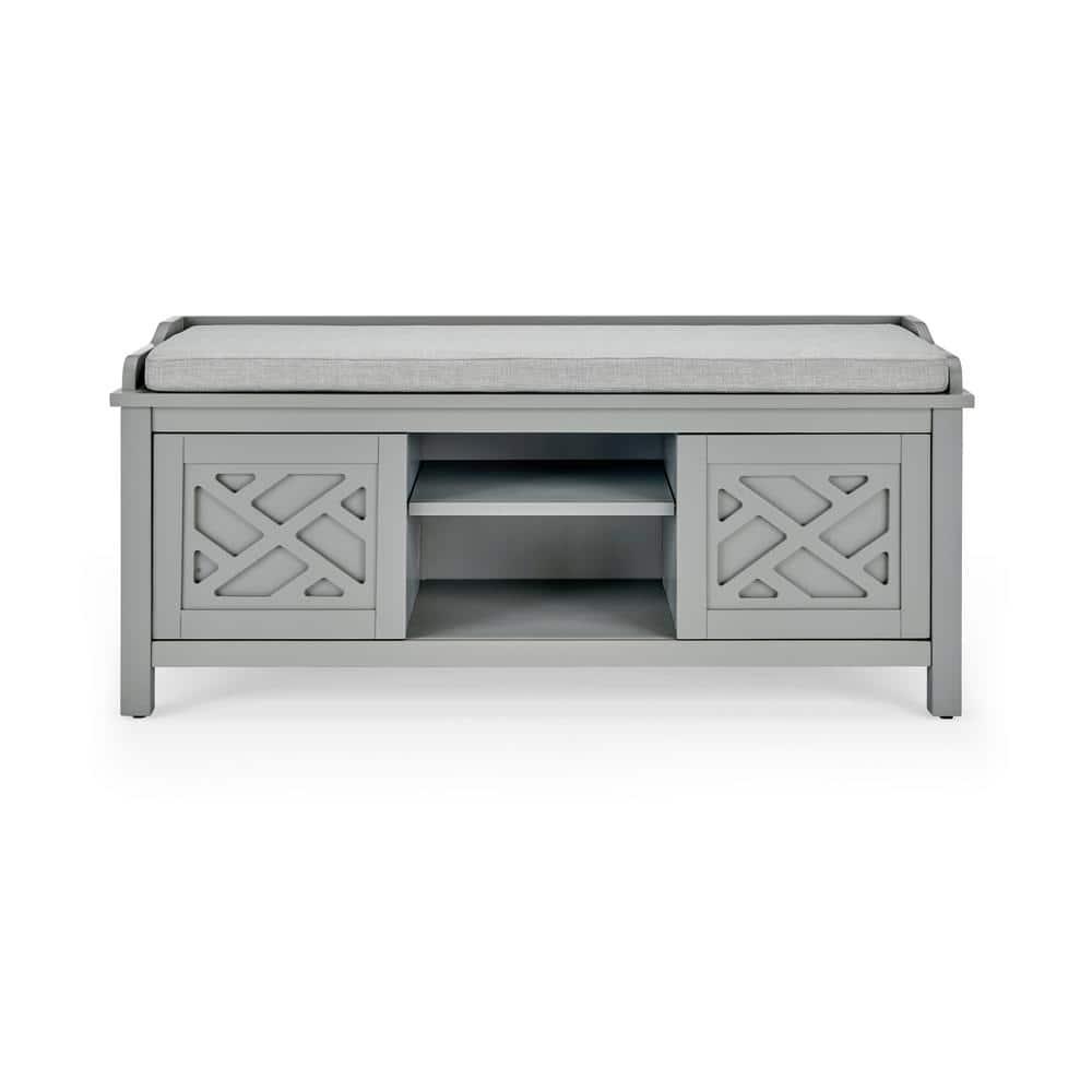 Alaterre Furniture Coventry 45 in. Pine Wood Storage Bench with Cushion, Entryway Organization & Decoration, 3 Adjustable/Removable Cubbies, Gray