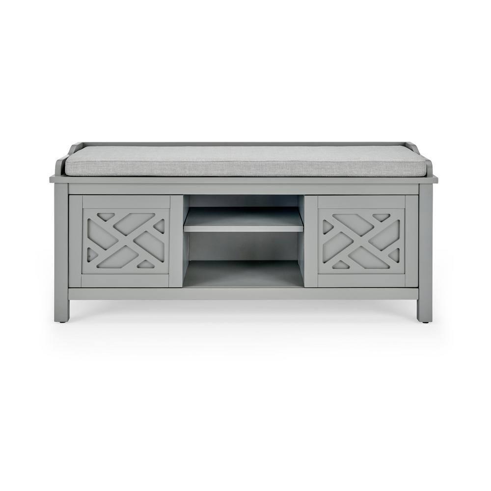 Alaterre Furniture Coventry 45 in. Pine Wood Storage Bench with Cushion, Entryway Organization & Decoration, 3 Adjustable/Removable Cubbies, Gray